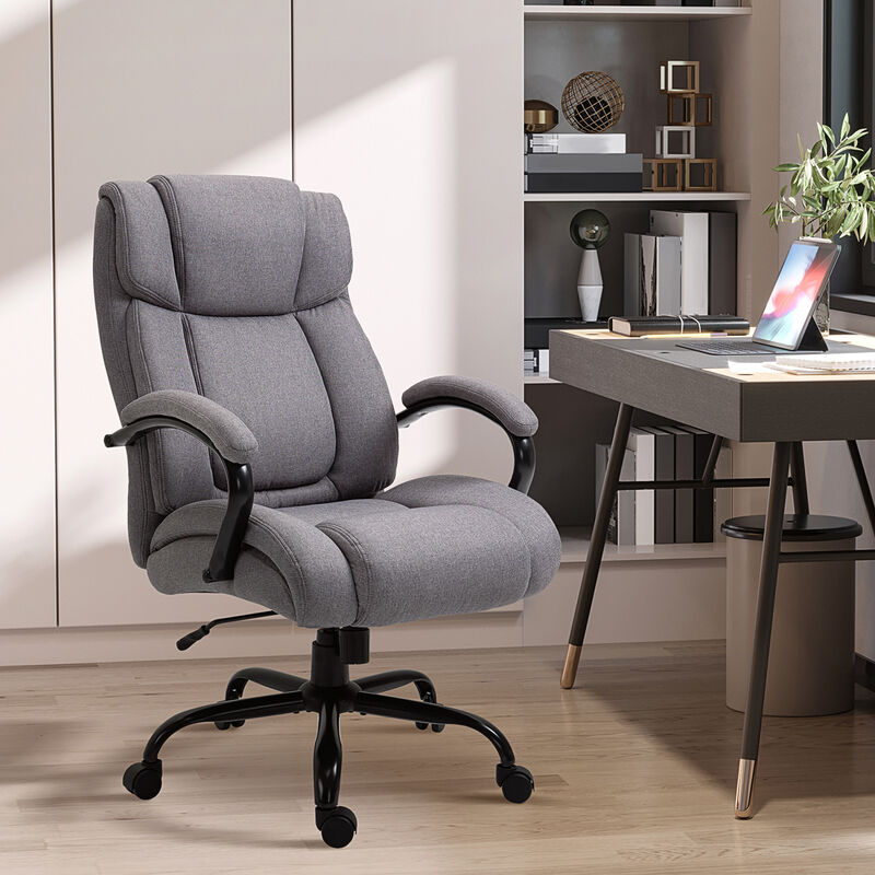Vinsetto High Back Big and Tall Executive Office Chair 484lbs with Wide Seat, Computer Desk Chair with Linen Fabric, Adjustable Height, Swivel Wheels, Light Grey image number 3