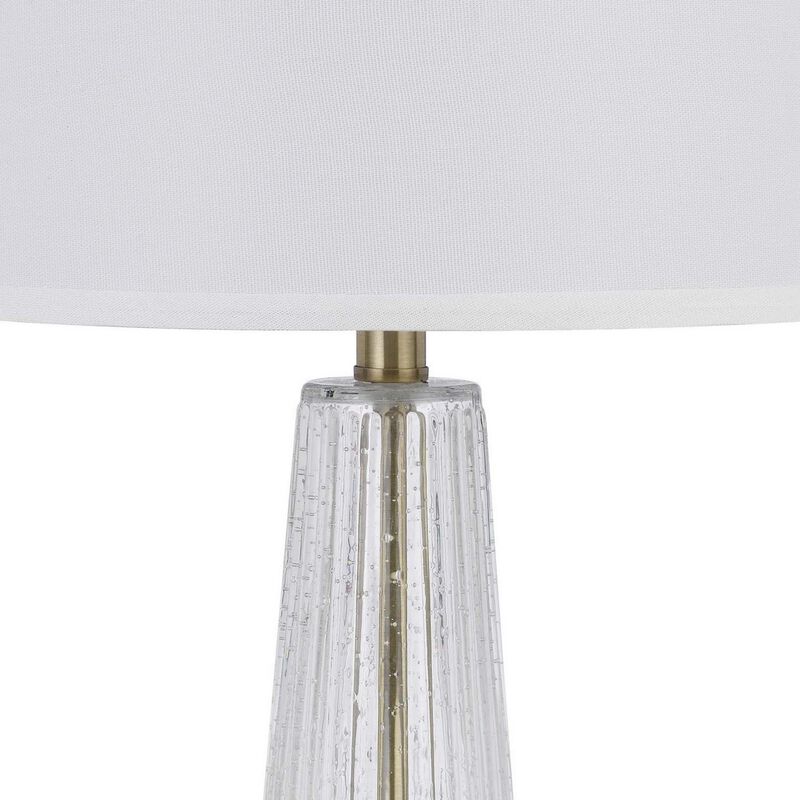 31 Inch Table Lamp Set of 2, White Shade, Tapered Glass Body, Metal Base - Benzara