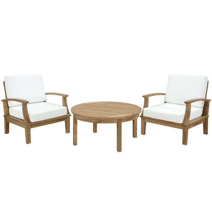 Marina 3 Piece Outdoor Patio Teak Set - Natural White