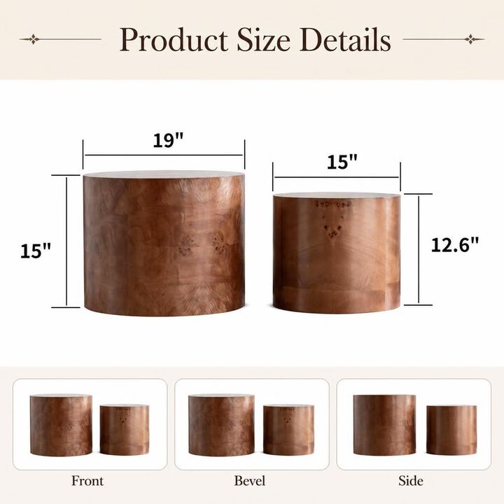 GOODSILO Modern Round Nesting Coffee Table Set of 2, Wooden Accent Tables for Small Spaces Living Room Bedroom Balcony Office