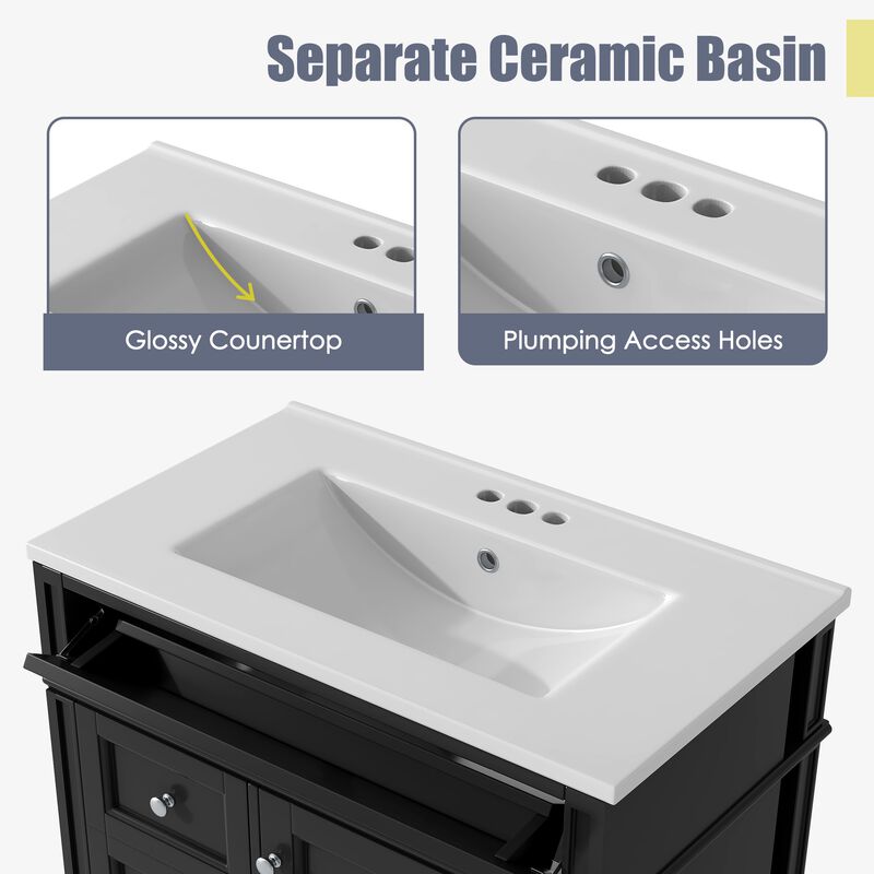 30 in. W Modern Single Sink Bathroom Vanity with 2 Drawers and 1 Tip-Out Drawer image number 5