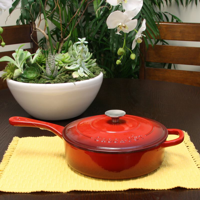 Crock Pot Artisan 3.5 Quart Enameled Cast Iron Deep SautÃ© Pan With Self Basting Lid in Scarlet Red
