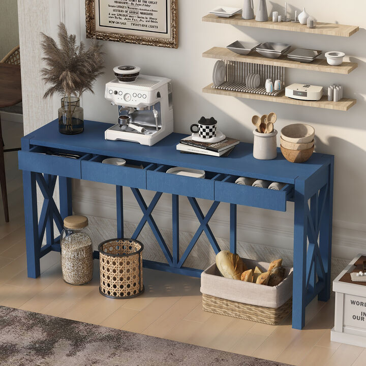 Merax Farmhouse Console Table  Acacia Veneer Entryway Table with 4 Drawers & Crisscross Design
