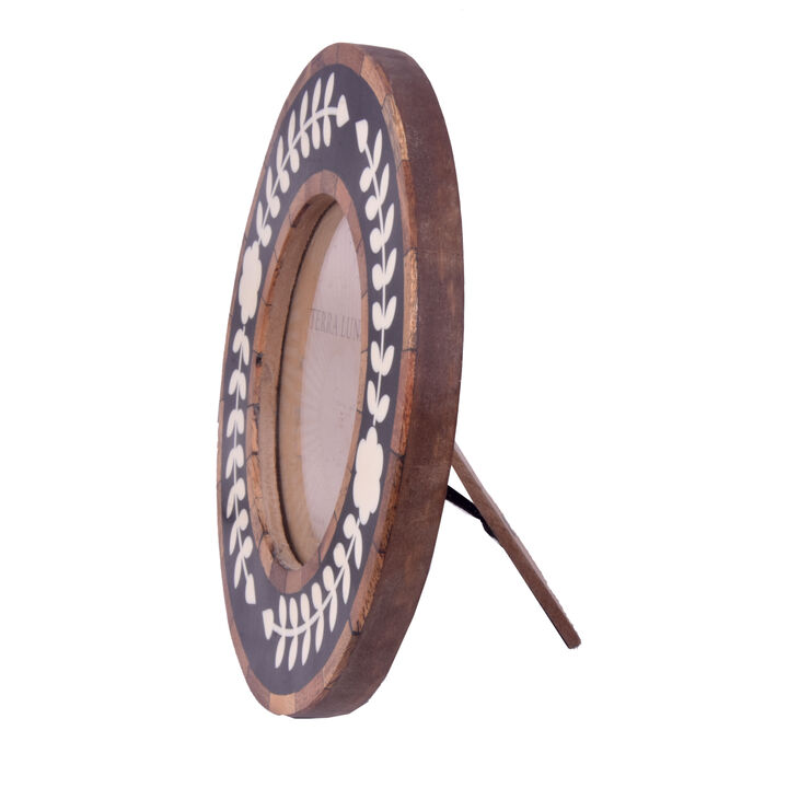 4x4" Round Wood & Resin Inlay Frame, Black/brown