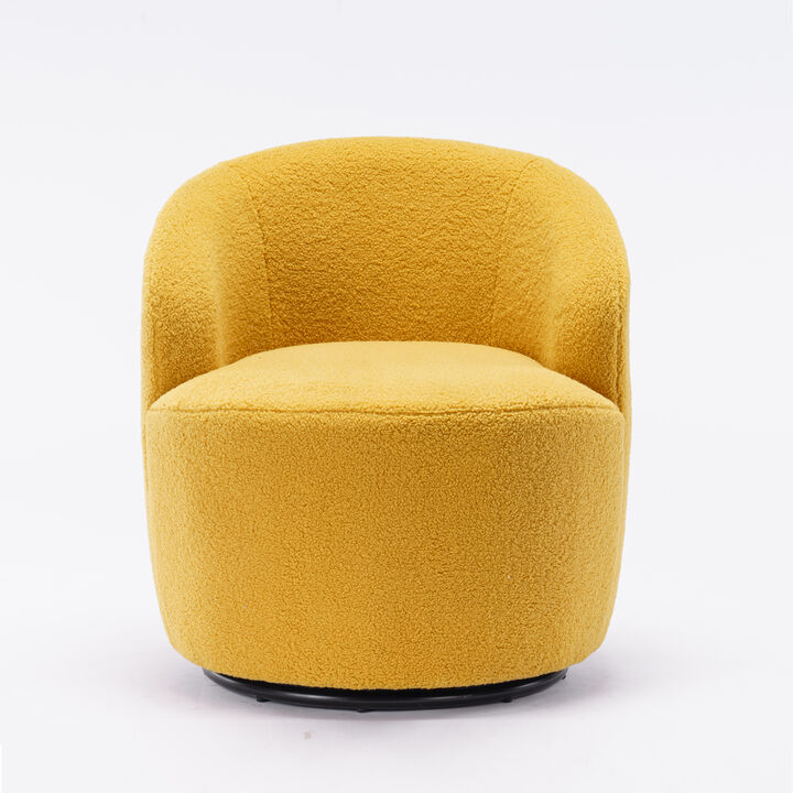 Hivvago Teddy Fabric Swivel Accent Armchair Barrel Chair With Metal Ring