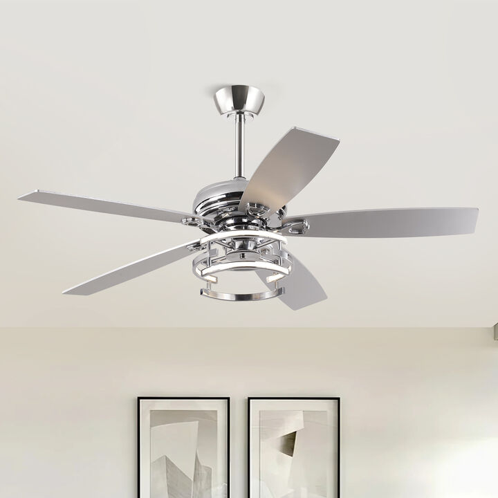 52 in. Modern Chrome Integrated LED Dimmable Ceiling Fan with Light and Remote