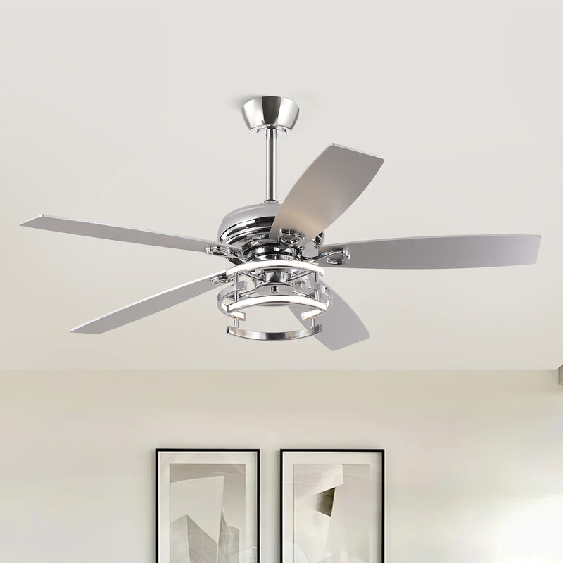 52 in. Modern Chrome Integrated LED Dimmable Ceiling Fan with Light and Remote
