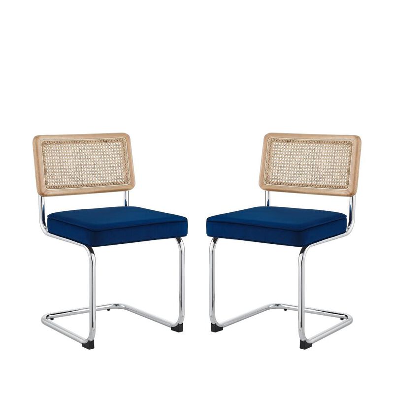 Hivvago Set of Two Navy Blue and Silver Upholstered Velvet Dining Side Chairs