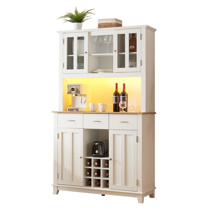 Merax Buffet Storage Table with LED Lights Coffee Bar Cabinet
