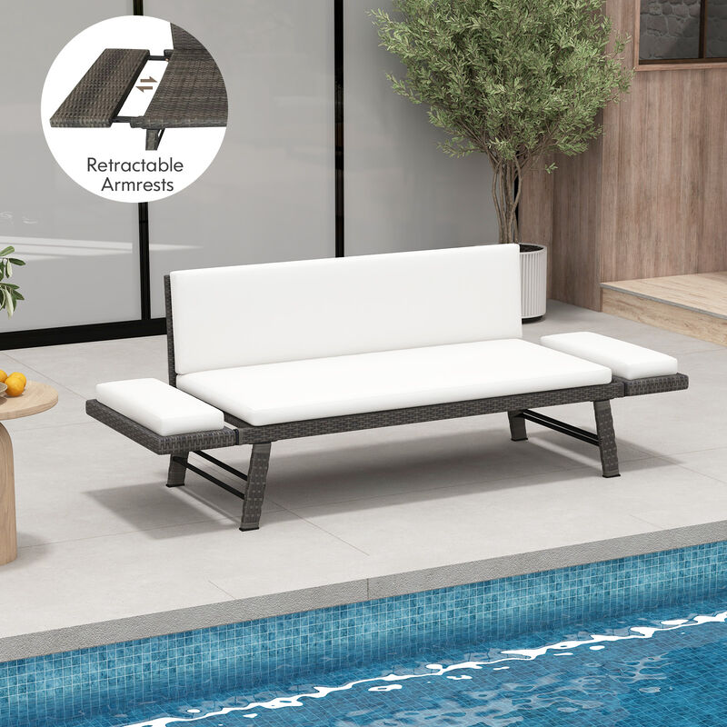 Outdoor Convertible Sofa Daybed with Adjustable Armrests for Balcony