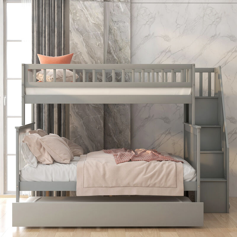 Merax Twin over Full Bunk Bed with Trundle and Staircase
