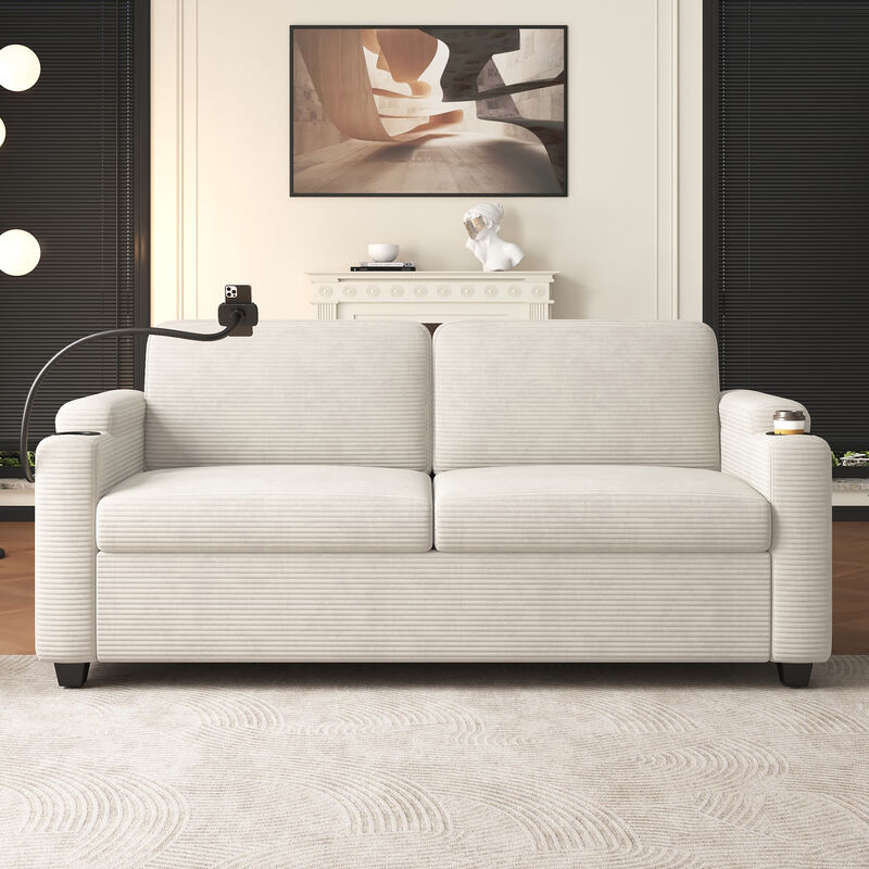 Merax  Corduroy Sleeper Sofa Loveseat Sofa with Mattress