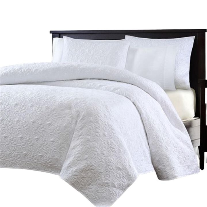 QuikFurn Full / Queen White Classic Coverlet Quilt Set with 2 Shams