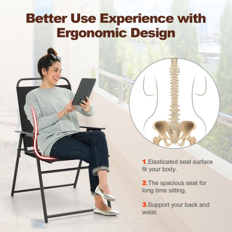 Hivvago Outdoor Folding Sling Chairs Set of 4 with Armrest and Backrest