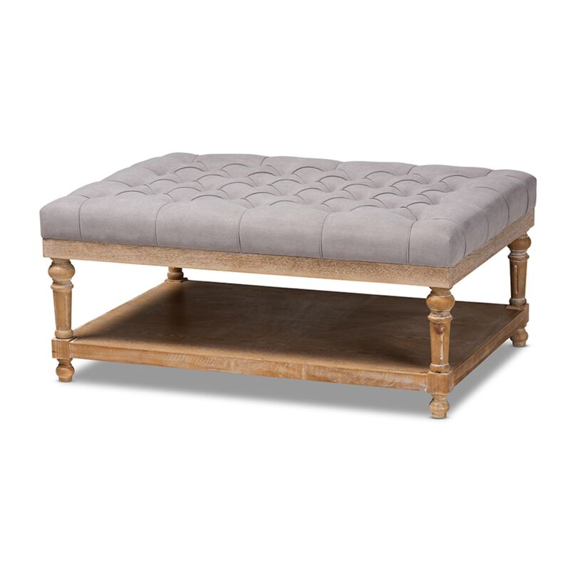 Baxton Studio Lindsey Modern and Rustic Grey Linen Fabric Upholstered and Greywashed Wood Cocktail Ottoman