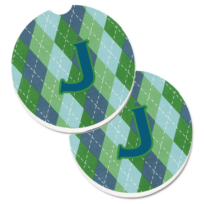 Caroline's Treasures Monogram - Initial J Blue Argoyle Set of 2 Cup Holder Car Coasters CJ1020-JCARC, 2.56, Multicolor