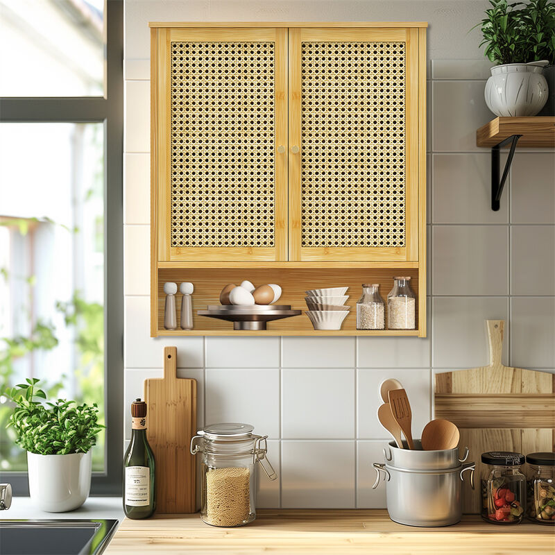 Bathroom Cabinet Wall Mounted, Bamboo Over-The-Toilet Storage Organizer 2 Door image number 7