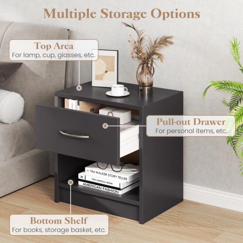 Hivvago Bedside Table Nightstand with Drawer and Open Storage Shelf