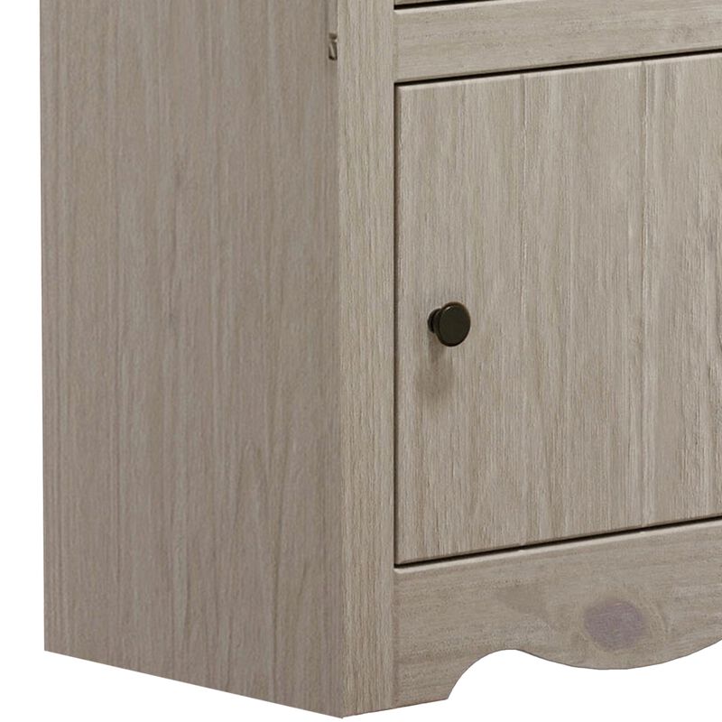 Stav Nightstand, 1 Drawer and Door, 25 Inch, Plank Style, White Solid Wood - Benzara