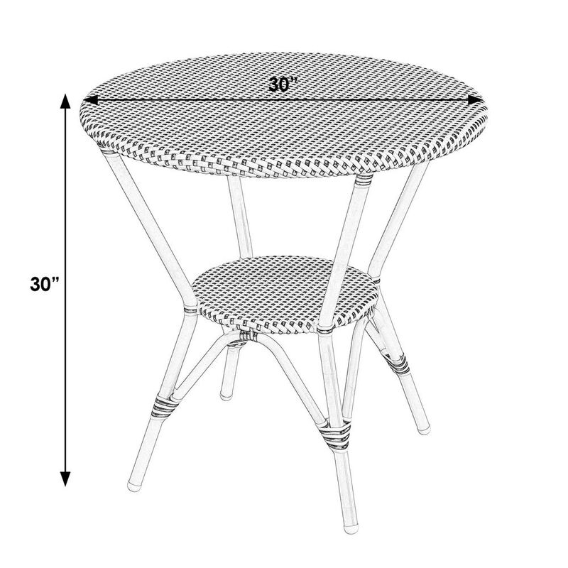 Butler Specialty Tobias 30 in. W Outdoor Round Rattan and Metal Bistro Table, Black and White