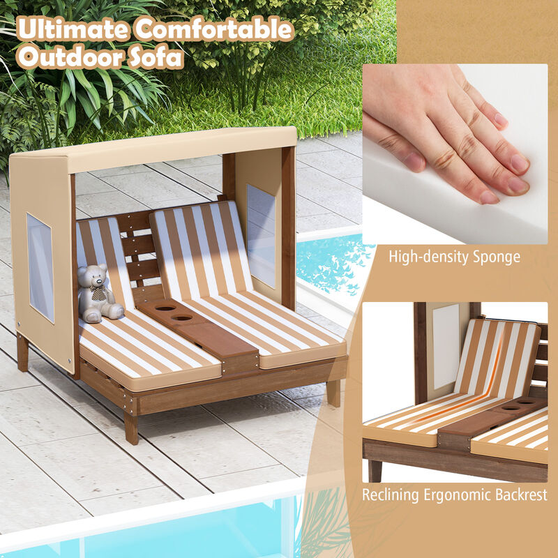 Adjustable Kids Outdoor Lounge with Shade and Convenient Cup Holders