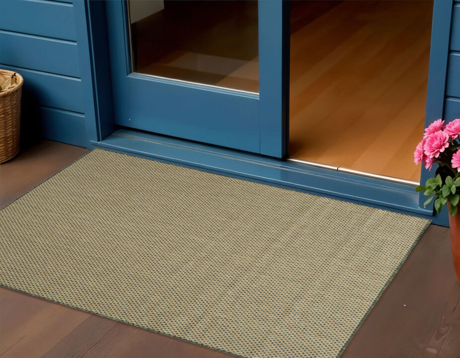 HomeRoots 3' X 5' Green And Beige Geometric Indoor Outdoor Area Rug