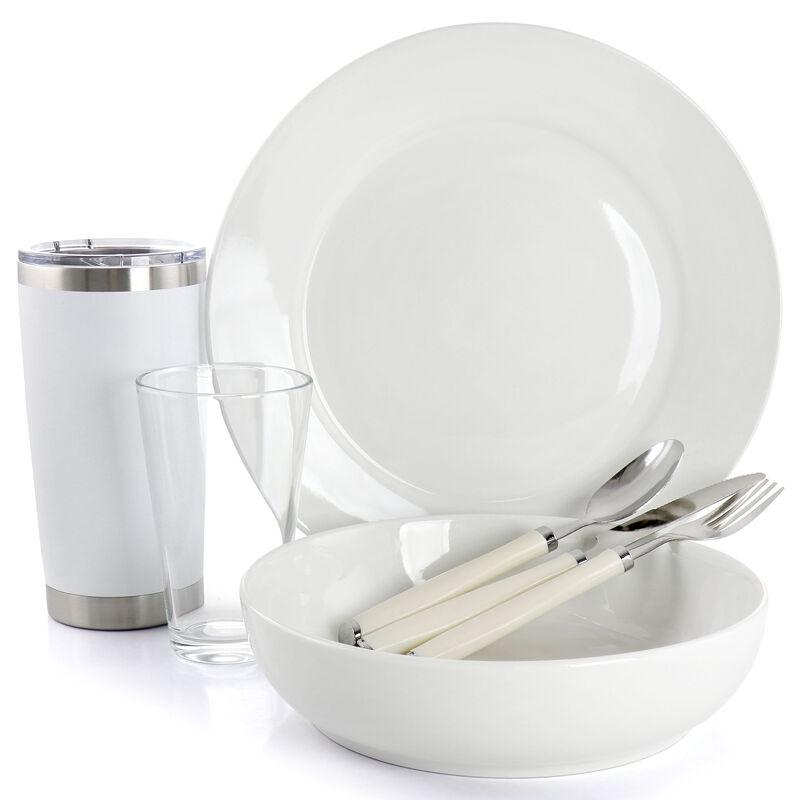 Gibson Home Nobella 14 Piece Fine Ceramic Dinnerware Set in White