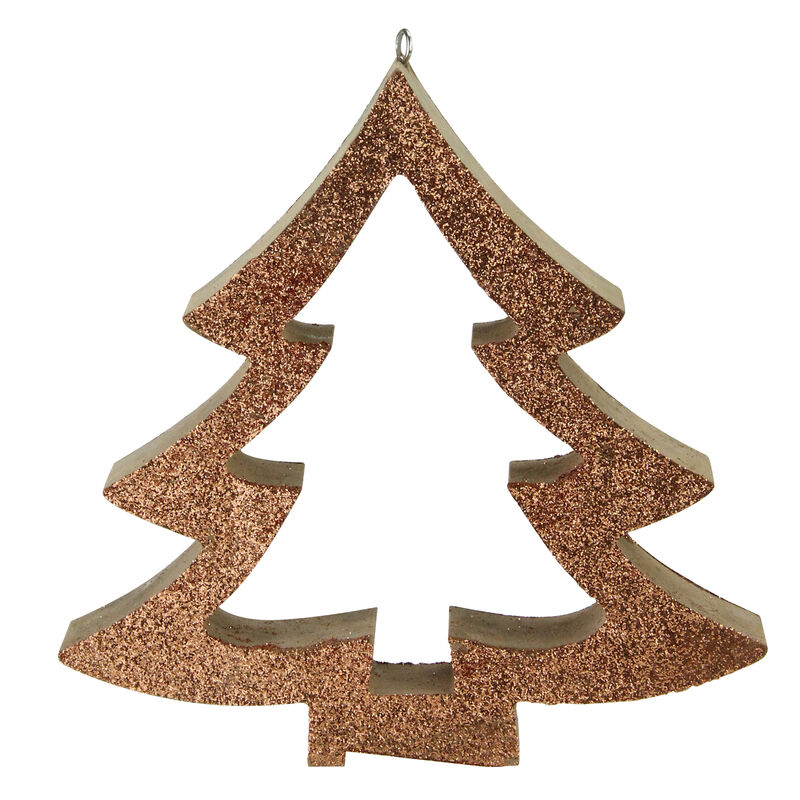 7" Brown Glittered Cutout Christmas Tree Ornament image number 1