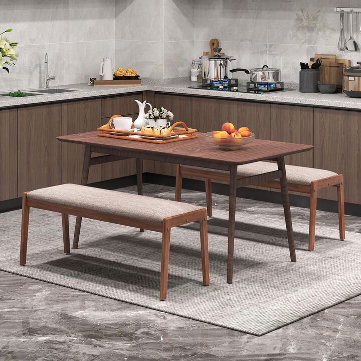 Backless Upholstered Bench with Rubber Wood Legs – Farmhouse Accent Seating