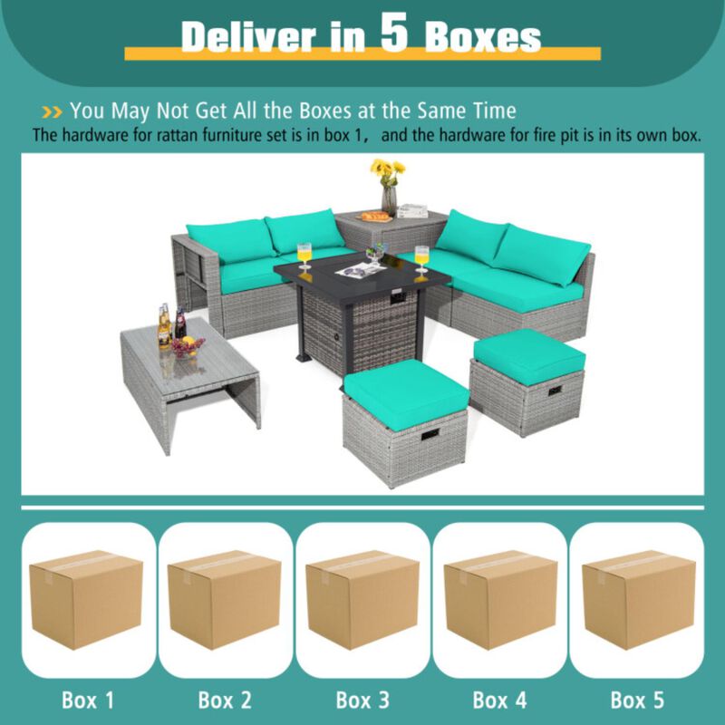 Hivvago 9 Pieces Outdoor Patio Furniture Set with 32-Inch Propane Fire Pit Table