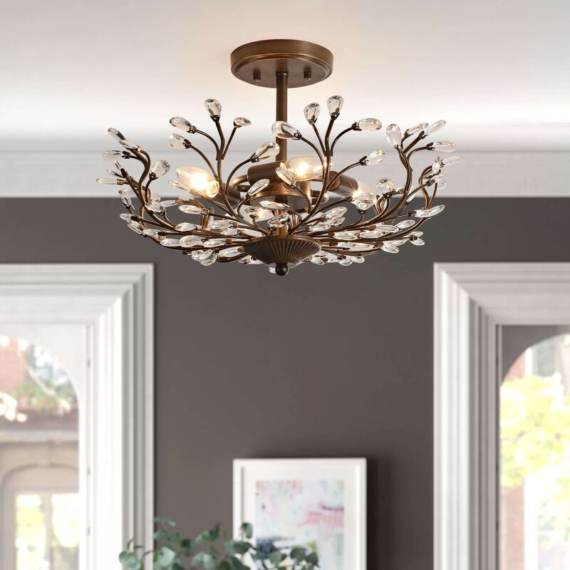 Freya 4-light Crystal Beaded 9-Branch Semi-Flush Mount image number 1
