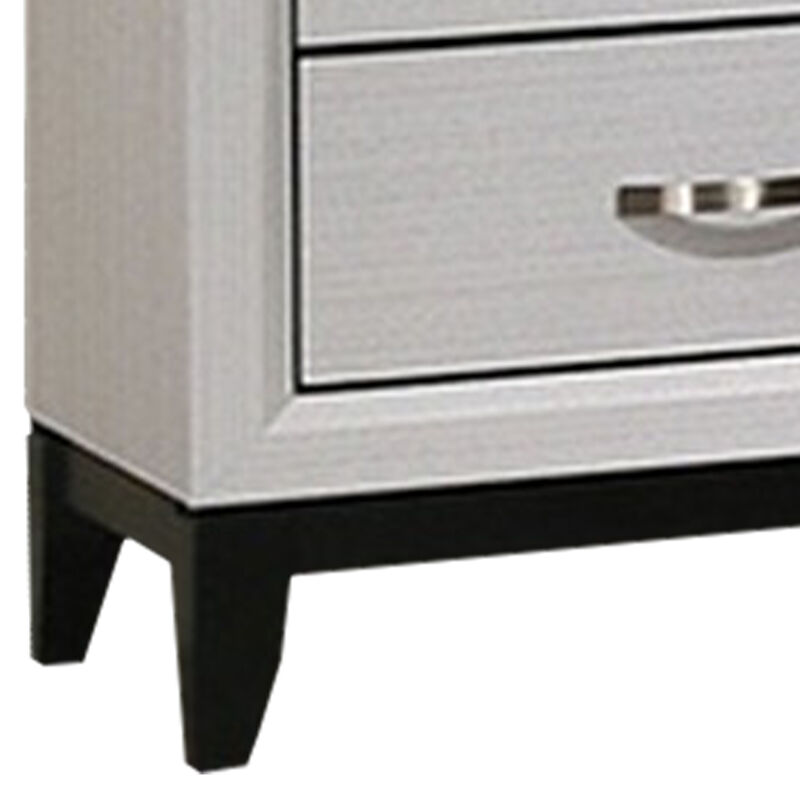 Erica Nightstand, 2 Drawers, White Wood Finished Frame, Metal Handles - Benzara