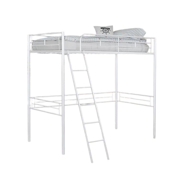 Mylz Twin Loft Bed, 61 Inch, White Metal Frame, Attached Angled Ladder
