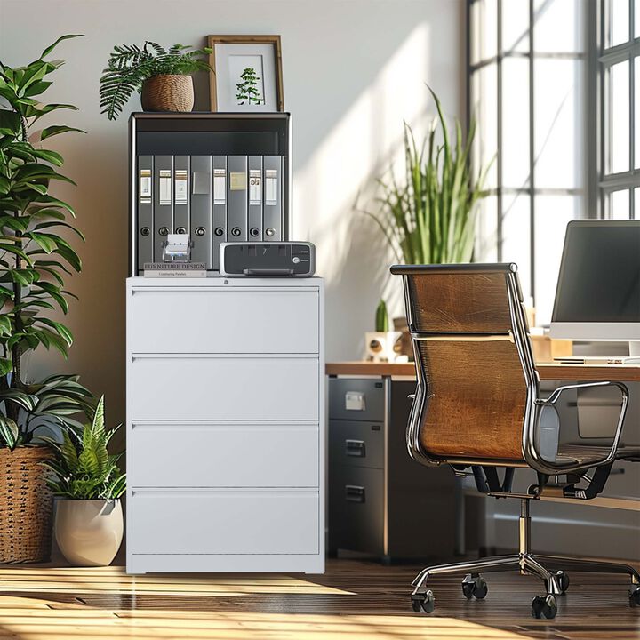 Lateral File Cabinet 4 Drawer, Filing Cabinet with Lock, Lockable File Cabinet for Home Office, Locking Metal File Cabinet for Legal/Letter/A4/F4 Size