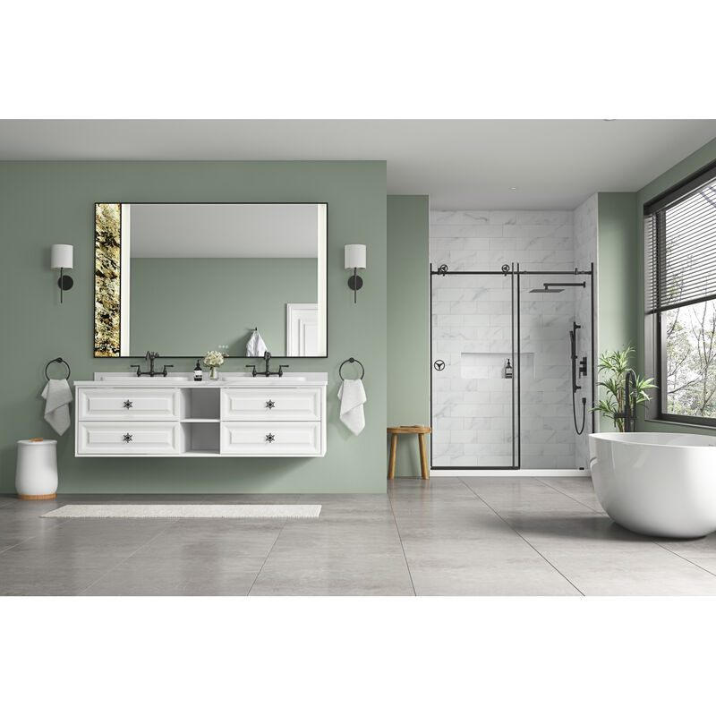 72x23x21in Wall Hung Double Sink Bath Vanity Cabinet Only in Bathroom Vanities without Tops