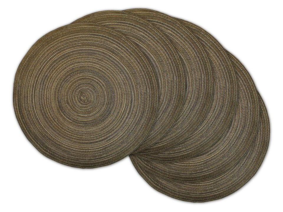 Set of 6 Variegated Brown Round Woven Placemats 15" x 15"
