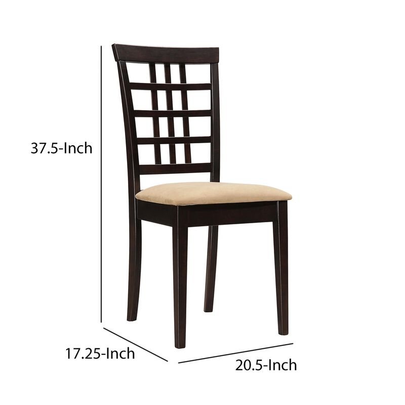 Geometric Wooden Dining Chair with Padded Seat, Set of 2, Brown and Beige-Benzara image number 5