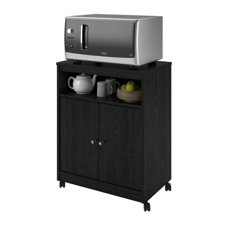 QuikFurn Black Utility Cart / Kitchen Microwave Cart with Casters