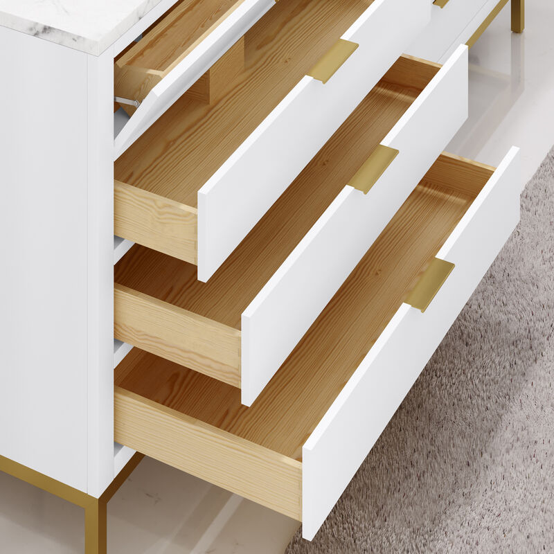 Bristol 72 In. Double Sink Carrara White Marble Countertop Bath Vanity in Pure White