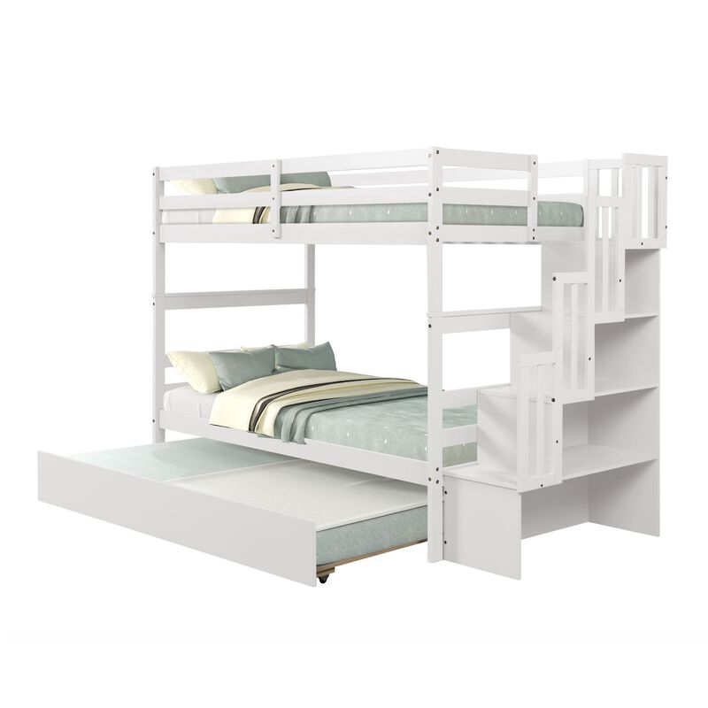 Whisen Twin over Twin Bunk Beds With Twin Trundle and Stairway Storage Function