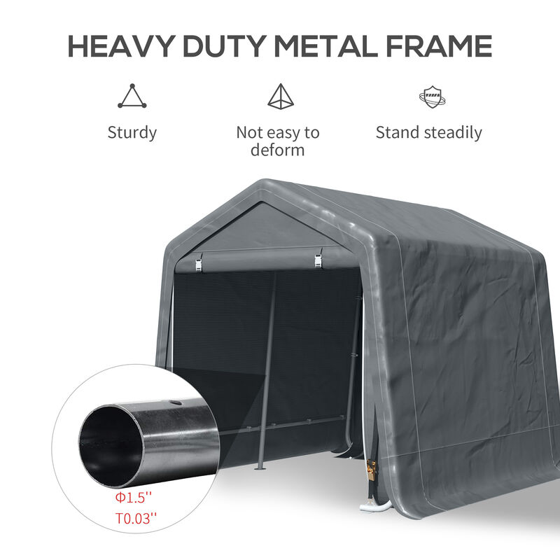 Outsunny 8' x 7' Carport Portable Garage, Heavy Duty Storage Tent, Patio Storage Shelter w/ Anti-UV PE Cover and Double Zipper Doors, for Motorcycle Bike Garden Tools, Dark Gray