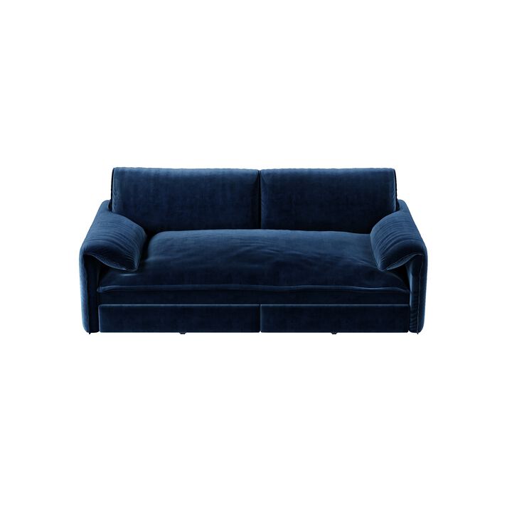 Whisen 3-in-1 Velvet Queen Sleeper Sofa Bed & Chaise Lounge with Side Storage Pockets, 2 Seats