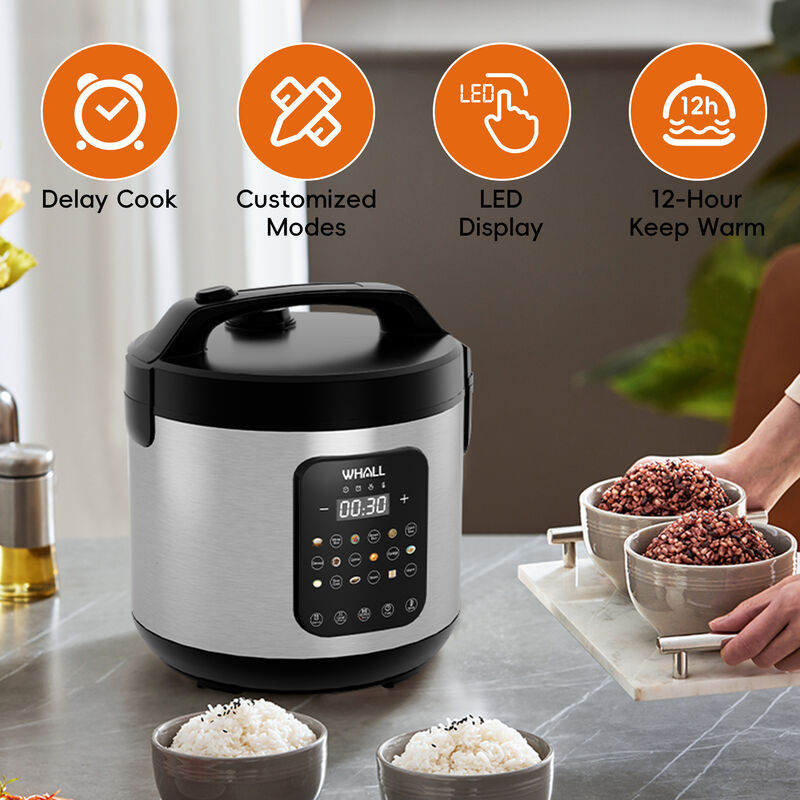 WHALLULTRA 10-Cup Digital Rice Cooker & Steamer, 20-Cup Cooked Capacity, Multi-Function with Slow Cook & Oatmeal Settings, Auto Keep Warm image number 4
