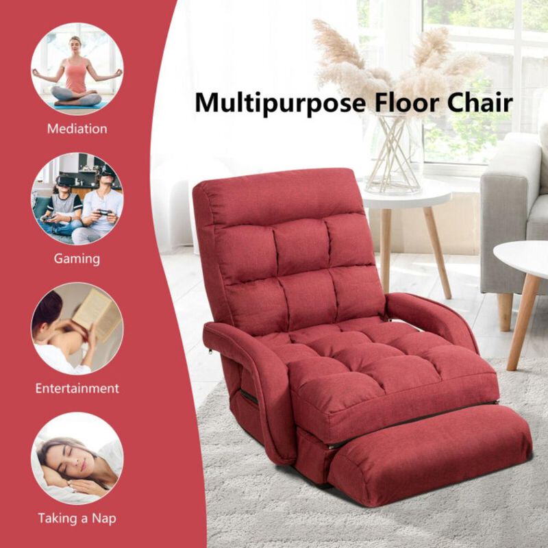 Hivvago Folding Lazy Floor Chair Sofa with Armrests and Pillow