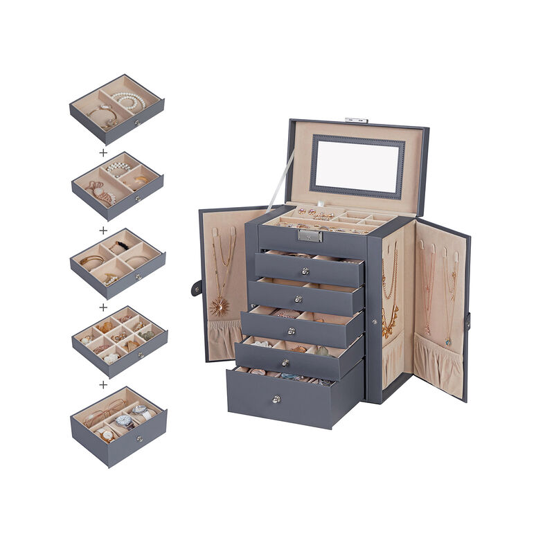 6-Tier Large Jewelry Box with Drawers, Mirror & Lock - Organizer for All Jewelry Types image number 5