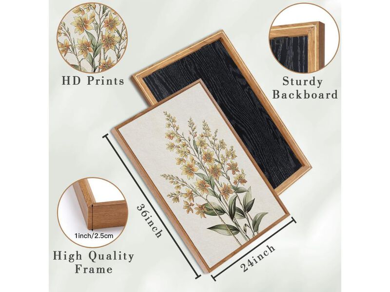 Extra Large Framed Botanical Wall Art Set of 3 Neutral Floral Canvas Decor image number 2