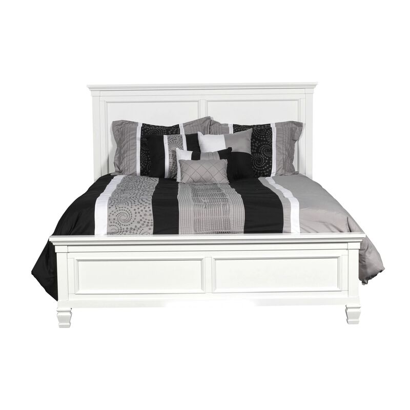 Umi King Size Bed, Classic Panel Design with Molded Details, White Wood - Benzara