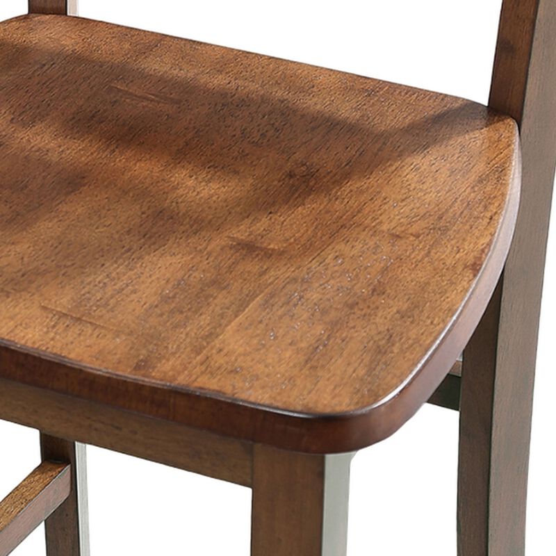 Lasie 5 Piece Dining Table Set, 4 Chairs, Slatted Backs, Brown Solid Wood - Benzara