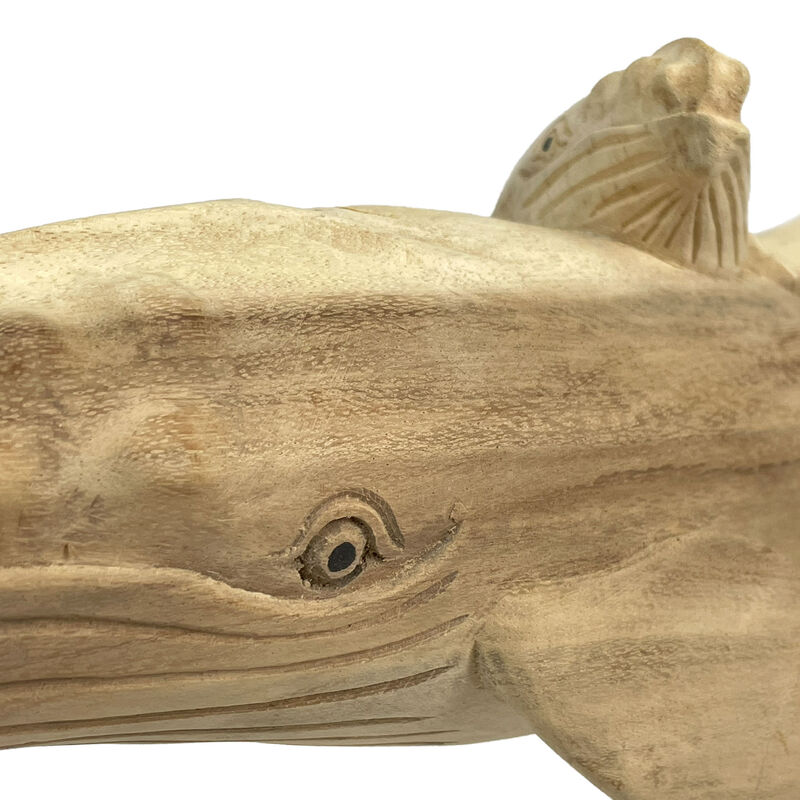 Beautiful Carved Teak Wood Humpback Whale and Baby Tabletop Statue 20 Inch image number 2