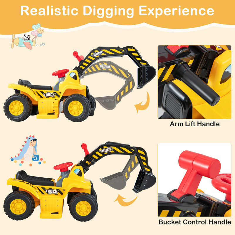 6V Kids Electric Excavator Ride On Toy with Folding Basketball Hoop image number 4